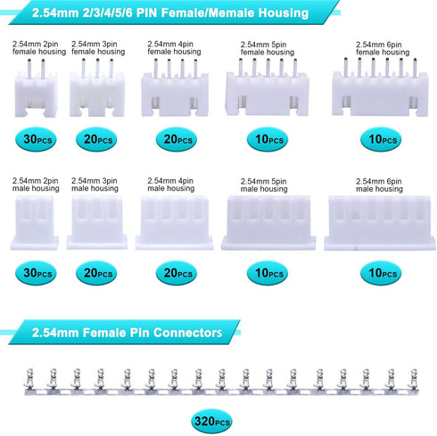 Twidec/500PCS 2.54mm JST Connector Kit with 2/3/4/5/6 Male and Female Pin Housing Connector Adapter Plug and 2.54mm Female Pin Header Wire Termina...
