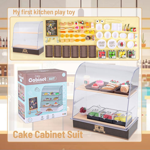 86 Pieces Miniature Bakery Case Cake Stand Display Cabinet with Food Set Mini Plastic Counter Dessert Donuts for 1:12 Doll House Store Scene Decor...