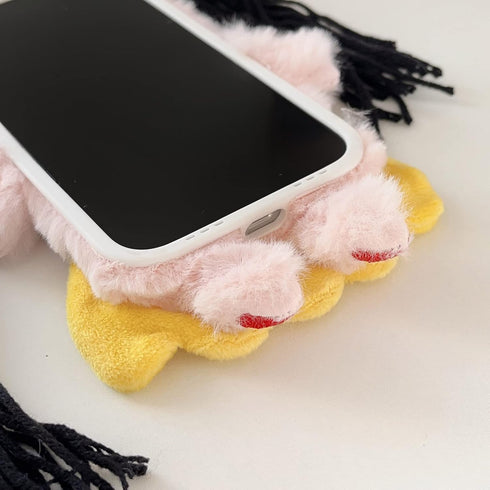 for iPhone 14 Phone Case Cute,Kawaii 3D Cartoon DIY Hair Braids Girl Plush Case Furry Winter Warm Shockproof Protective Case Funny for iPhone 14 W...