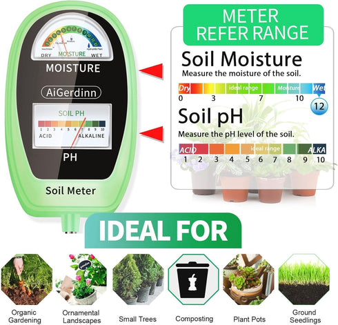 2-in-1 Soil Test Kit, Soil Moisture Meter, Soil pH Meter -Dual Dial-Simultaneously-Display Results-Soil pH Tester, Moisture Meter for House Plants...