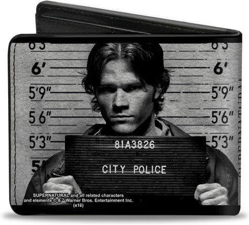 Buckle-Down Men's PU Bifold Wallet-Supernatural Dean + Sam Mug Shots Grays/Black/White, Multicolor, 4.0" x 3.5"...