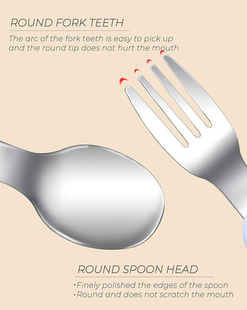 4 pcs Toddler Utensils, Stainless Steel Toddler Silverware Set with Round Handle, Baby Forks for Self Feeding, 2 Toddler Forks and 2 Toddler Spoon...