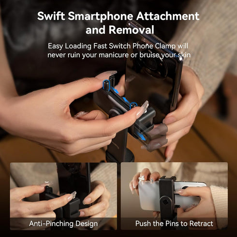 SMALLRIG Phone Tripod Mount, Anti-Pinch Smartphone Holder, Phone Clamp with 2 Cold Shoe Mounts, Vertical and Horizontal Phone Clip Tripod Attachme...