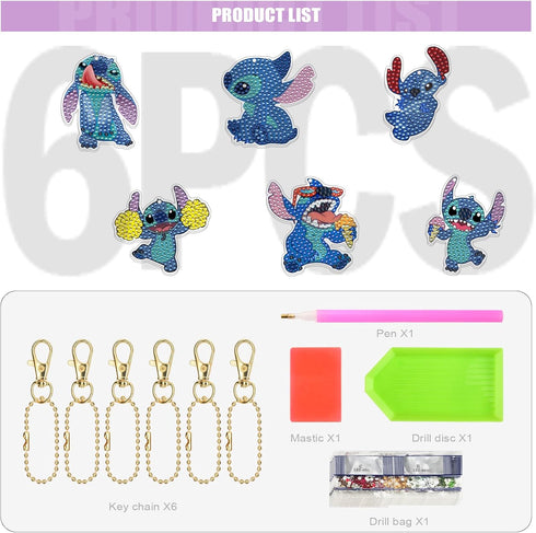 MATHARAGO Diamond Art for Kids 6 Pcs DIY Diamond Painting Keyrings Set, Painting by Number Gem Keychains Craft Kits for Kids Ages 6-12, Gifts for ...