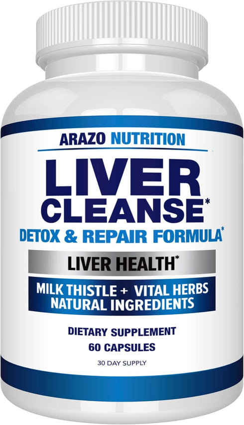 Arazo Nutrition Liver Cleanse Detox & Repair Formula – Milk Thistle Herbal Support Supplement: Silymarin, Beet, Artichoke, Dandelion, Chicory Root...