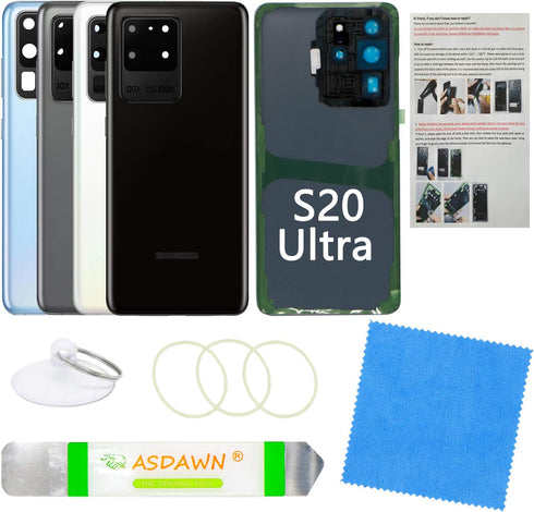 Galaxy S20 Ultra Back Cover Glass Replacement with Pre-Installed Camera Lens + All The Adhesive + Repair Tools for Samsung Galaxy S20 Ultra 5G SM-...