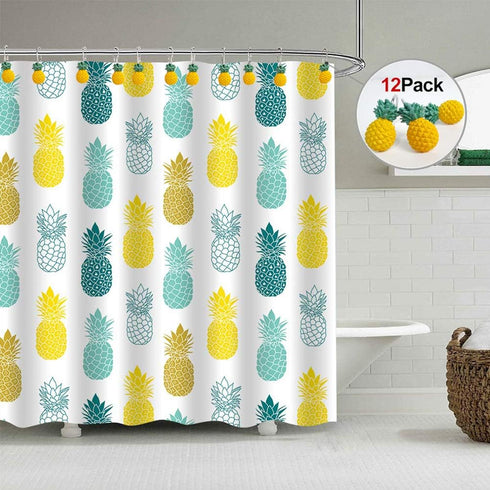 Chictie Yellow Pineapple Shower Curtain Hooks Set of 12,Cute Fruit Design Stainless Steel Shower Hooks Decorative Hanger Rings Rust Resistant for ...