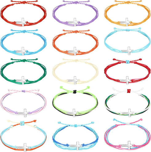 Inbagi 30 Pcs Small Cross Bracelet for Women Men, Friendship Cross Bracelet, Christian Handmade Braided Bracelet, Adjustable Nylon Rope Cross Brac...