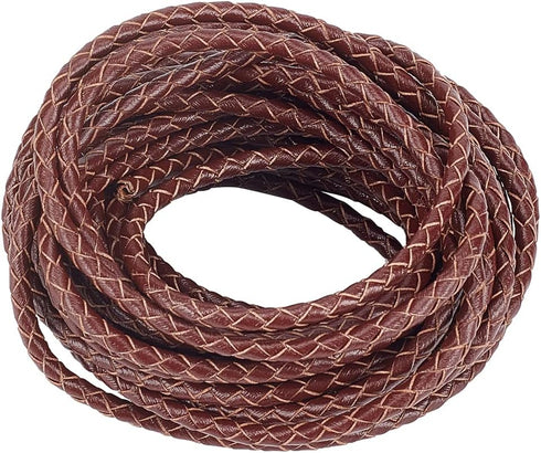 PH PandaHall 5.5 Yard 3mm Round Folded Bolo PU Braided Leather Cord Bolo Tie for Necklace Bracelet Jewelry Making Brown...
