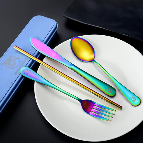 | Travel Utensils Set | Reusable Camping Cutlery Set | Stainless Steel Flatware Set | Portable Silverware Set with Case | Includes Knife/Fork/Spoo...