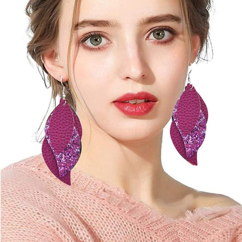AOUXSEEM 181 Pcs Leaf Faux Leather Earrings Making Kit for Beginner, Contains 60 Pre Cut Lightweight Glitter Printed Synthetic Fabric Pieces and H...