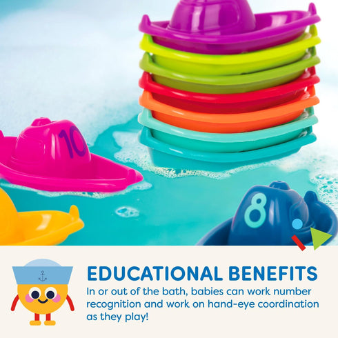 Battat – 10 Bath Boats – Numbered & Stackable Bathtime Toys – Floating Toy Boats For The Bath, Pool, Beach – Educational Toys – 6 Months + – Stack...
