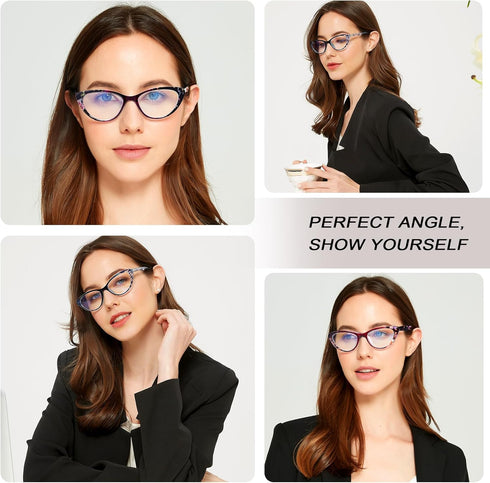Cat Eye Blue Light Blocking Glasses for Womens - 2 Pairs Lightweight Blue Screen Computer Eyeglasses Anti Glare Glasses...