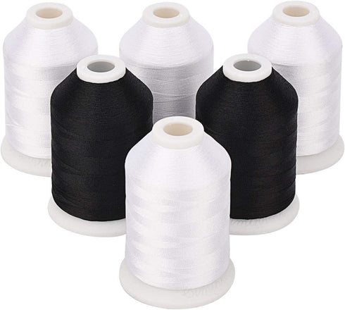 Simthread 4 White 2 Black 60WT Sewing Bobbin Fill Machine Embroidery Thread - 1500 Meters Spool Each…...