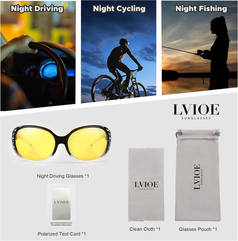 LVIOE Night-Vision Driving Glasses Wrap Around Anti Glare with Polarized Yellow Lens for Women...