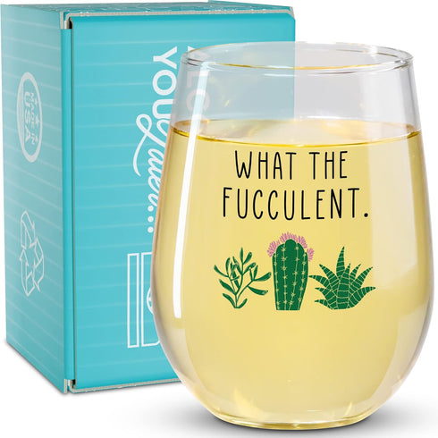 Funny Wine Glass Gift- 17 Oz Stemless Wine Glass (What The Fucculent)...