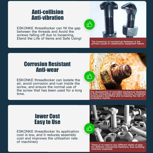 3 Pack Thread Locker Blue 242 243 and Red Threadlocker 271, Nuts & Bolts Locker Lock Tight & Seal Fasteners Thread Locking Compound Anaerobic Curi...