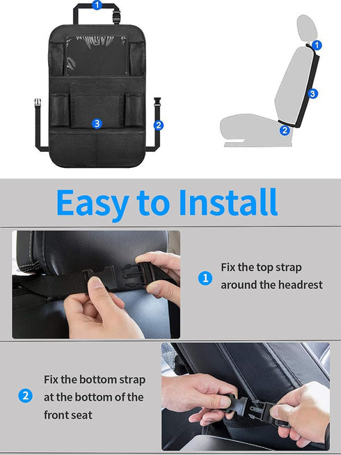 Ecurfu Backseat Car Organizer with 10 Compartments, 10 Inch Tablet Holder, Waterproof Storage Bag for Kids Cars - 600D Oxford Fabric, Black (1PC)...