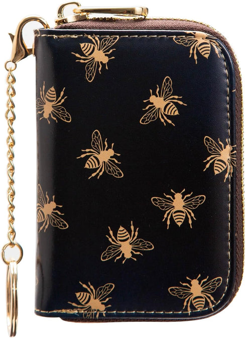 Credit Card Wallet, Zipper Leather Card Cases Holder for Men Women, RFID Blocking, Keychain Wallet (Small Bee)...