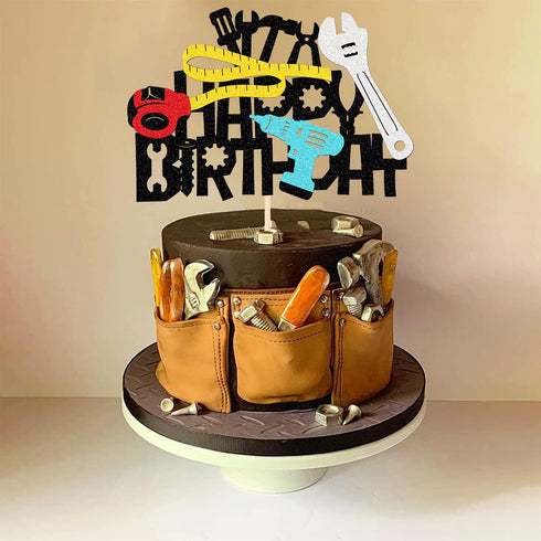 Tools Cake Topper with Wrench Hammer Mechanic Drill Plier Handsaw Tape Measure Screwdrivers Toolbox Theme for Constructions Birthday Party Supplie...