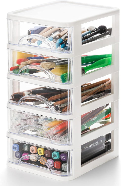 Hedume Desktop Drawer, Clear 5 Drawer Desktop Storage Unit, White Frame with Clear Drawers, Drawer Unit...