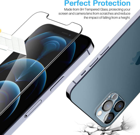 LK [3+3 Pack 3pack Screen Protector Compatible for iPhone 12 Pro Max 6.7-inch + 3pack Camera Lens Protector, Tempered Glass, Easy Frame Installati...