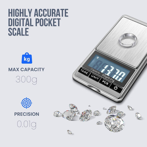 Flexzion Jewelry Small Digital Scale .01 Gram Accuracy - Portable Digital Jewelry Scale Gram & Ounces with 300g Weight Capacity - Micro Scale for ...