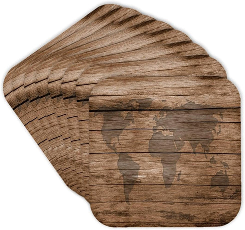 3dRose CST_205047_2 Print of Map of World on Wood Soft Coasters, (Set of 8)...