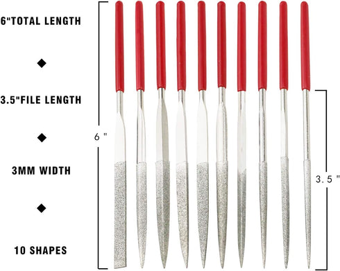 10-Piece Mini Diamond Needle File Set (6" Total Length 150 Grit Diamond File) by Kalim...