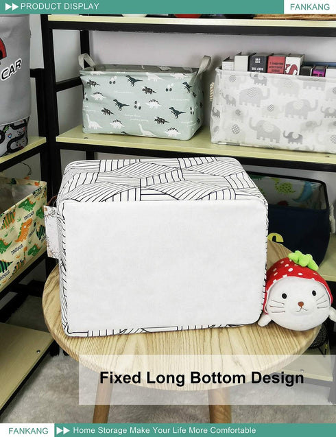 FANKANG Storage Basket,Nursery Hamper Canvas Laundry Basket Foldable with Waterproof PE Coating Storage, Office, Bedroom, Clothes,Toys (L, REC-Dia...