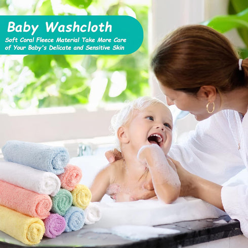 HOMEXCEL Baby Washcloths 24 Pack-Microfiber Coral Fleece Baby Bath Face Towel 7x9 Inch Extra Absorbent and Soft Burp Cloth and Wash Cloths for New...