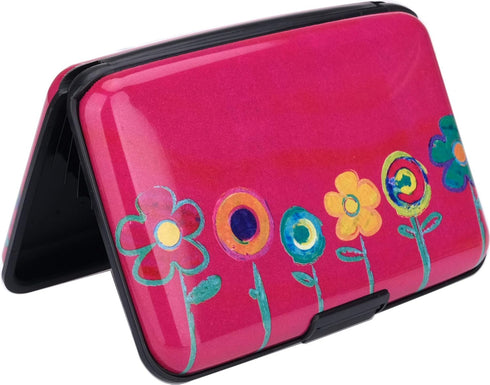 Credit Card Holder Mini RFID Blocking Aluminum Wallet Slim Metal Hard Case Travel Wallet ID Case for Women and Men-Mini Flowers...
