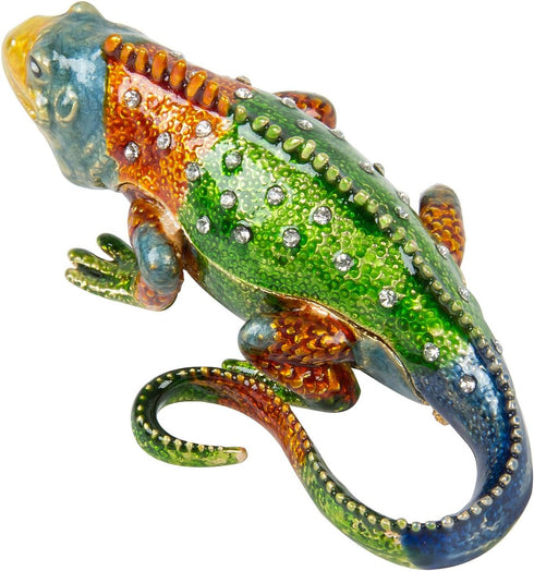 QIFU Hand Painted Enameled Lizard Style Decorative Jewelry Trinket Box Hinged...