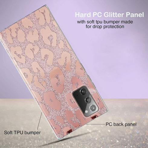 J.west for Samsung Galaxy Note 20 Case 6.7 inch,Luxury Saprkle Bling Glitter Leopard Print Design Soft Metallic Slim Protective Phone Cases for Wo...