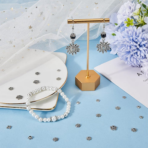 SUNNYCLUE 1 Box 300cs 10 Styles Flower Bead Caps 8mm Flat Spacer Beads Bulk Tibetan Silver Hollow Flowers Metal Vintage Floral Bead End Caps for D...