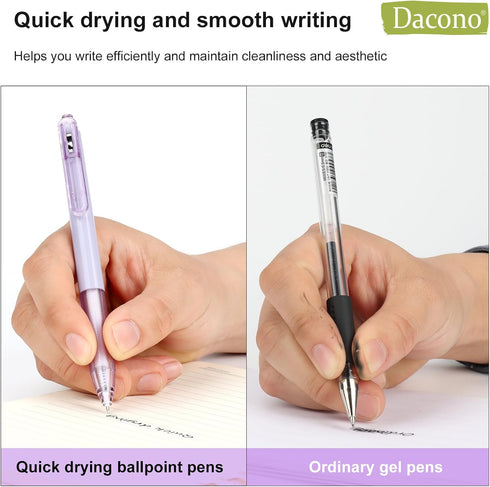 Pack of 7 Gel Pens Coloured Highlighter Writing Set, Aesthetic Retractable Black Gel Pens with 1 Highlighter, Grape Style - Ballpoint Pen 0.5 mm P...