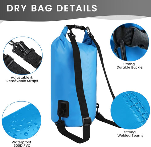 Waterproof Dry Bag, Roll Top Lightweight Waterproof Bag for Men Women 5L/10L/20L Dry Bags for Kayaking, Rafting, Beach, Boating, Swimming & Skiing...