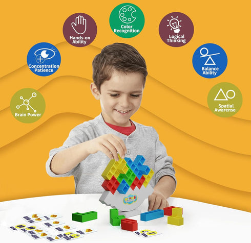 48 Pcs Tower Balance Game, Stack Attack Board Games for 2 Players Family Games, Balance Tower Building Blocks, Building Blocks Stacking Balance Ga...
