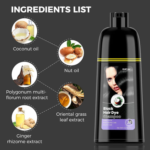 Black Hair Dye Shampoo 3 in 1,Hair Dye Shampoo for Gray Hair Coverage-Gentle Formula,Hair Color Shampoo for Grey Hair,Herbal ingredient,Black in T...