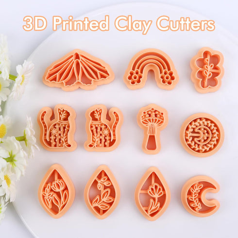 Puocaon Boho Polymer Clay Cutters - 11 Pcs Bohemian Clay Cutters for Earrings, Cat Moth Polymer Clay Cutters for Jewelry, Mushroom Clay Cutters, R...