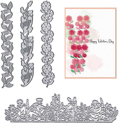 2Pcs Flower Border Die Cuts for Card Making, Lace Flower Edge Cutting Dies Metal Template Molds, Leaves Flower Banner Dies for Crafting DIY Photo ...