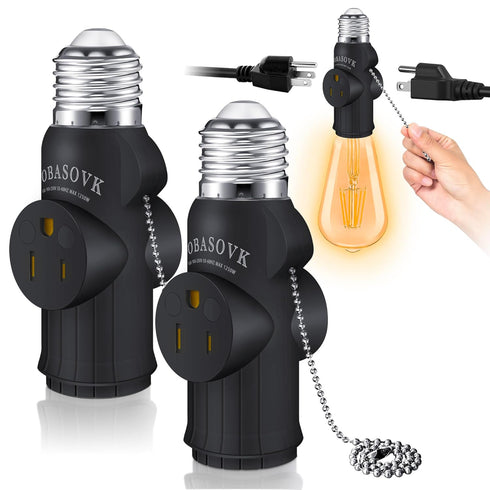 2Pcs Tobasovk 3 Prong Light Socket Adapter, Double Sides Both Support 3 Prong Light Socket to Plug Adapter, Heat-Resistant & Durable Materials Mul...