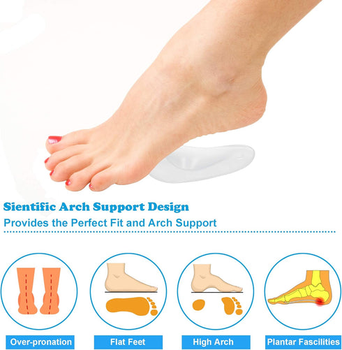 6 Pairs Gel Arch Support Cushions for Men & Women, Shoe Insoles for Flat Feet, Reusable Arch Inserts for Plantar Fasciitis, Adhesive Arch Pad for ...
