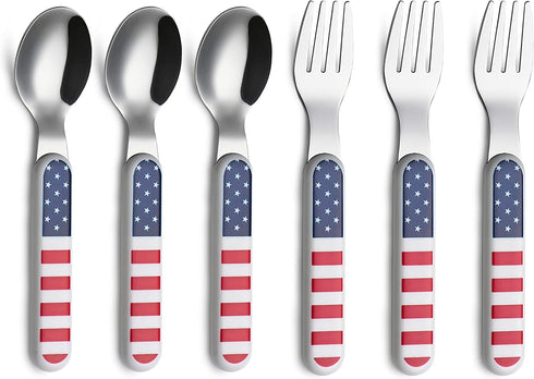 Annova Kids Silverware 6 Pieces Stainless Steel Children's Flatware Set 3 x Forks, 3 x Dinner Spoon Plastic Handle, Toddler Utensils Without Knive...