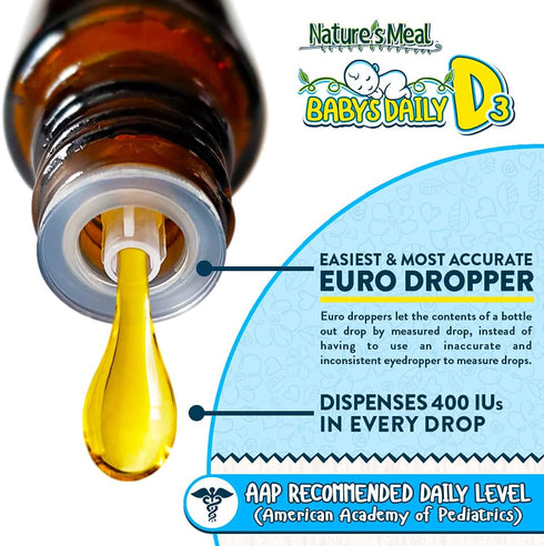 Nature's Meal - Vitamin D Drops for Infants, Baby Vitamin D Drops for Immune System, Heart Health, and Bone Health, Liquid Vitamin D with Vitamin ...