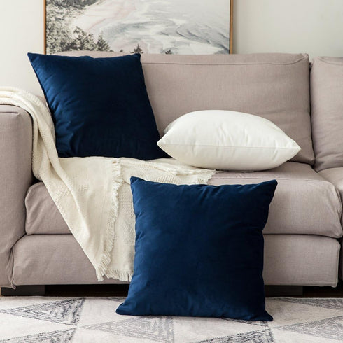 MIULEE Velvet Throw Pillow Covers 18x18 Inch, Pack of 2 - Dark Blue, Super Soft Decorative Square Cushion Cases Modern Luxury Home Decor for Sofa,...