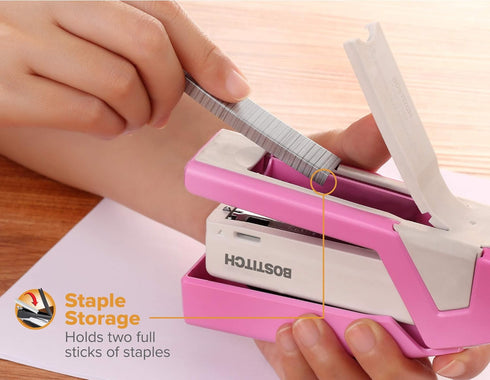 Bostitch Office InCourage Spring-Powered Compact Stapler, BCA Pink (1588), plastic-half strip...