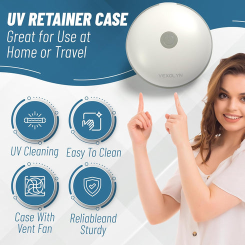 Premium UV Retainer Case with Fan for Hygienic Storage and Cleaning. Removable Silicon Insert. UVC Retainer Cleaner and Case Disinfects and Remove...