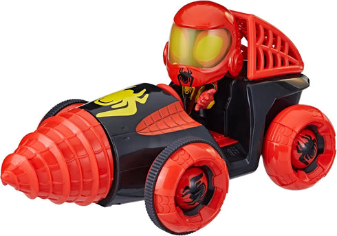 Marvel Spidey and His Amazing Friends Web-Spinners Miles with Drill Spinner, Car Playset with Vehicle, 4-Inch Scale Action Figure and Accessory, T...
