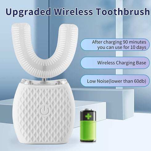 Ultrasonic Toothbrush Adult Electric Toothbrush?Sonic Toothbrush 360° Oral Cleaning Wireless Charging & LED Light|IPX7 Waterproof U-Shaped Brush H...